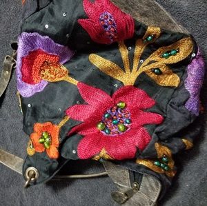 Mary Frances leather and embroidery purse